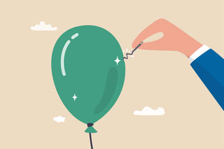 Strong economic structure, robust and tough stock or company, bitcoin or crypto currency to hedge against money, resilience and hard to explode, tough and strong balloon make needle bent.のイラスト素材