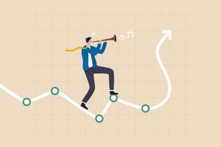 Investment profit growth, monetary policy to control economic, market domination or manipulation concept, smart businessman snake charmer playing flute on investment graph to make arrow rising up.のイラスト素材