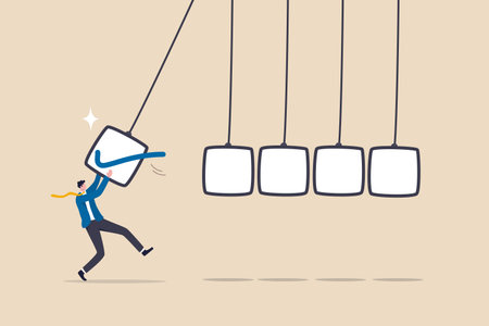 Checklist or to do list to finish work, task completion or project management, plan or work progress checklist, checkbox or workflow concept, businessman holding completed checkbox to impact pendulum.のイラスト素材