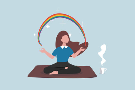 Mindfulness or meditation for mental wellness, spiritual or peaceful lifestyle, focus and concentration, yoga or mind balance concept, mindfulness woman lotus sitting with calm and positive mind.のイラスト素材