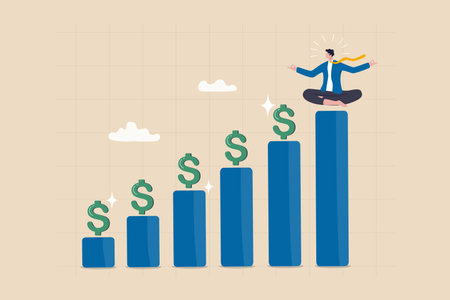 Investment growth, compound interest or dividend investing, profit earning from stock market, pension fund or saving, capital gain concept, businessman with grow graph and dollar sign profit return.のイラスト素材