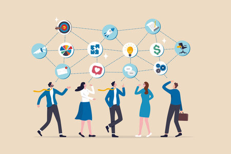 Internal communication, communicate within office, organization or company strategy, internal job, connection or community, work networking concept, business people colleague communicate to success.のイラスト素材