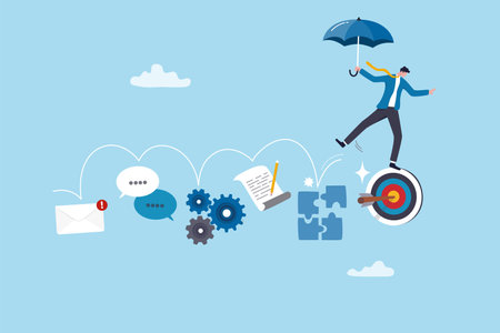 Work experience, skill development or leadership learning, career path motivation, capability or ability to growing in job or project progress concept, businessman jump on working skill experience.のイラスト素材
