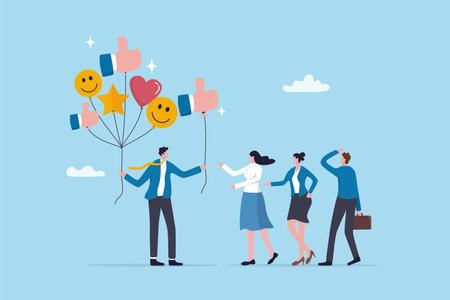 Encouragement or support employee to success, cheering, praise to raise motivation, winning pride inspiration, boost employee ambition concept, businessman giving thumb up to encourage employees.のイラスト素材