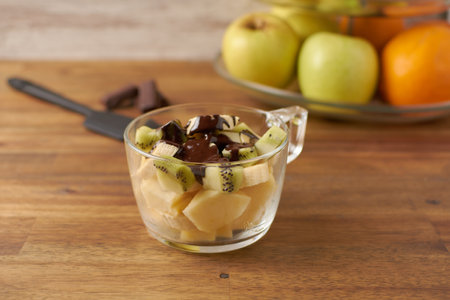 fruit healthy glass with chocolateの写真素材