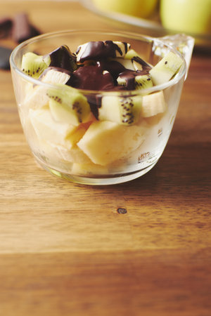 fruit healthy glass with chocolateの写真素材