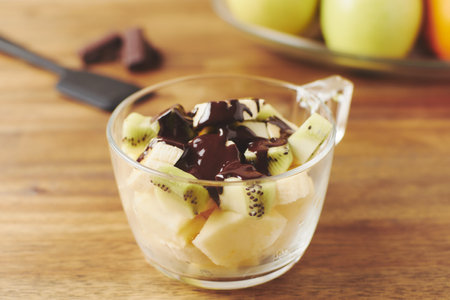 fruit healthy glass with chocolateの写真素材