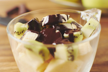fruit healthy glass with chocolateの写真素材