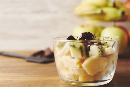 fruit healthy glass with chocolateの写真素材