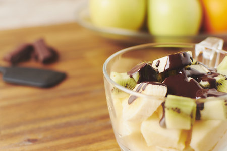 fruit healthy glass with chocolateの写真素材