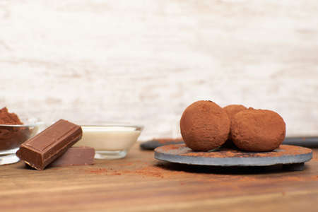Chocolate truffles with cocoa and milk