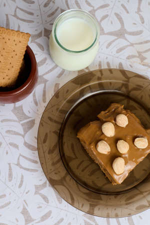 Sweet milk cake on white backgroundの写真素材
