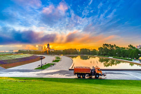 Moscow, Russia. July 05, 2020. Dawn on Poklonnaya Hill in Moscow in the summer.のeditorial素材