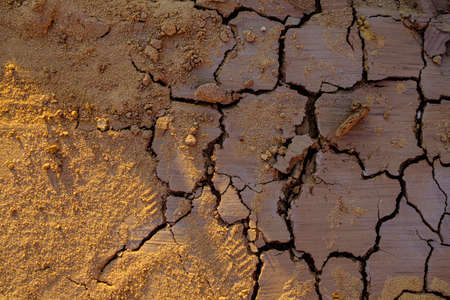 An overhead view of a natural mosaic formed by cracks in dry clay soil. Dead nature. Drought....