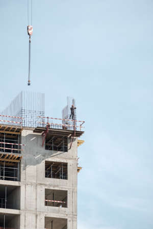 Moscow. Russia. September 06, 2020 View of the construction of a monolithic house against the...