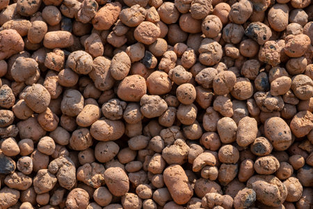 Expanded clay aggregate texture background in sunlight.の写真素材