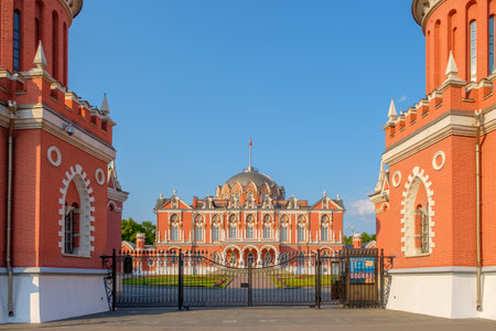 View of the Petrovsky Travel Palace in Moscow on a sunny summer day against a cloudless sky. Moscow. Russia. June 16, 2023.のeditorial素材
