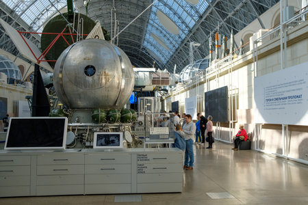 Aerospace exhibition inside the Cosmos exhibition pavilion at VDNKh in Moscow. Moscow. Russia. April 23, 2023.のeditorial素材