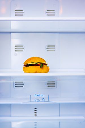 big sandwich in the empty white fridgeの写真素材