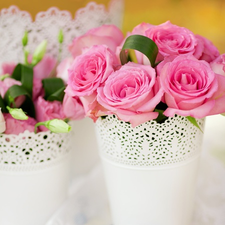 beautiful wedding table decorated with the flowersの写真素材