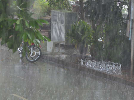 A street during a tropical stormの写真素材