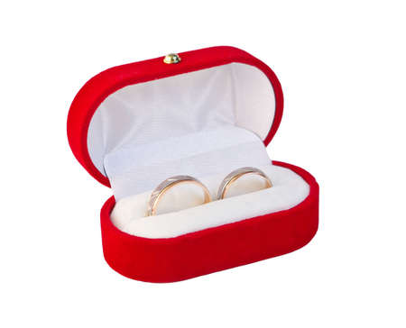 Two  golden wedding rings in red box