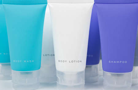 Shampoo and bodycare tubes close upの写真素材