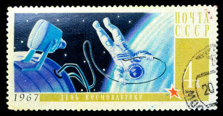 USSR- Circa 1967: USSR stamp dedicated to cosmonautics day, anniversary of first manned space flight on 12th of April 1961, circa 1967.のeditorial素材