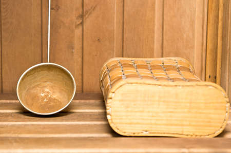 Rusty old sauna ladleの写真素材