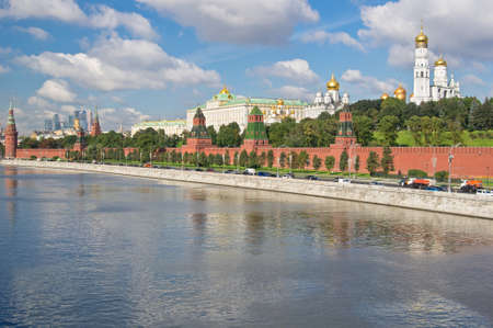 Moskva river and Moscow Kremlin, Russiaの写真素材