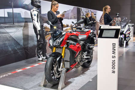 MOSCOW-SEPTEMBER 2: Motorcycle BMW S 1000 R at the Moscow International Automobile Salon on September 2, 2014 in Moscow, Russiaのeditorial素材
