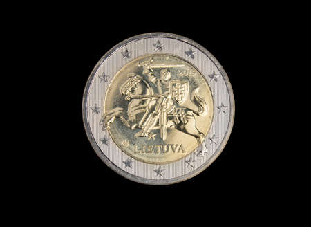Lithuanian 2 euro coin isolated on blackの写真素材