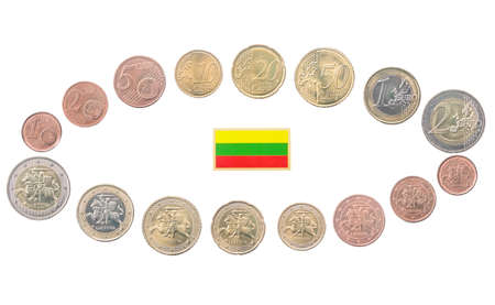 Set of Lithuania Euro coins isolated on whiteの写真素材