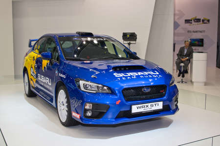 Moscow-September 2: Subaru WRX STI at the Moscow International Automobile Salon on September 2, 2014 in Moscowのeditorial素材