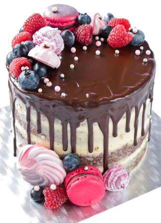 Birthday cake isolated on whiteの写真素材