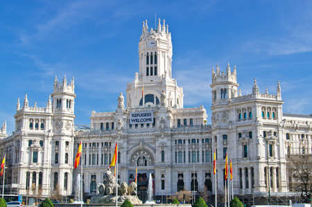 The Cybele Palace (Palacio de Cibeles) on Cybele square (Plaza de Cibeles) in Madrid, Spainの写真素材