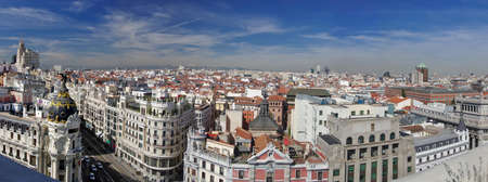 Panorama of the beginning of Calle Gran Via and center of Madrid, Spainの写真素材