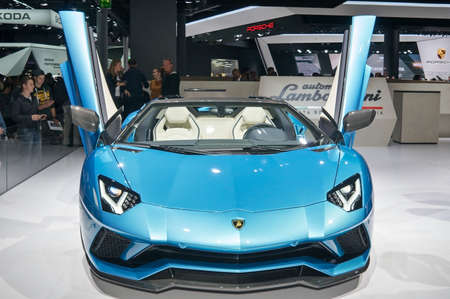 Frankfurt-September 20:  Lamborghini Aventador S Roadster  at the Frankfurt International Motor Show on September 20, 2017 in Frankfurtのeditorial素材