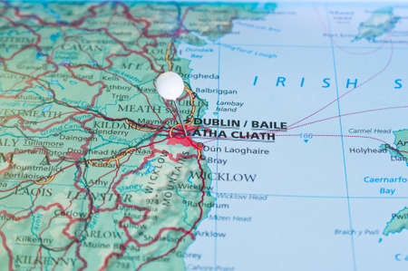 Pin on map with Dublin city close upの写真素材