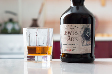 Orenburg, Russia, 02.15.2019 A bottle of whiskey Lewis Clark.Editorial