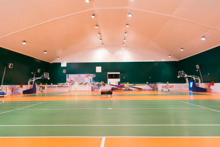 City Yasny, RUSSIA, March 15, 2019: A sports and fitness complex ARENA. editorial. Opening of a new sports facility in the city. Modern sports complex.のeditorial素材