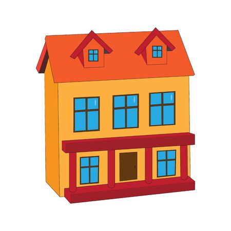 Model of a yellow two-story residential building with a red roof.のイラスト素材