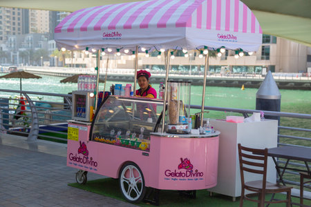 Dubai, United Arab Emirates, March 3, 2020: Ice cream sale. editorial Selling ice cream from a point of sale on wheelsのeditorial素材