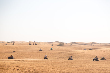 Dubai, United Arab Emirates 03 06 2020: people on motorcycles. editorial tourists ride motorcycles. Dubai desert tour. editorial 2020のeditorial素材