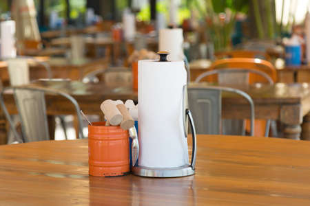 Cafe by the sea without customers due to self-isolation of virus and quarantine.の写真素材