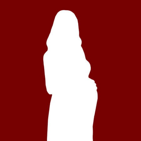 Silhouette of pregnant woman on red background, isolatedの写真素材