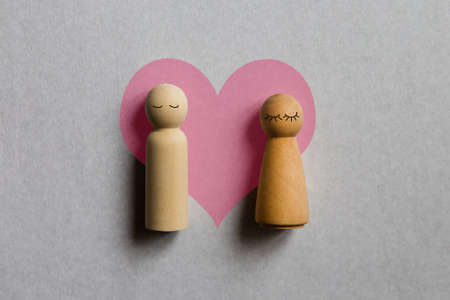 Love one heart for two. Wooden figures Concept.の写真素材