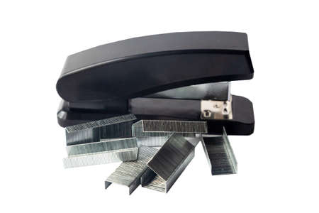 Black office stapler on a white background. Isolated.