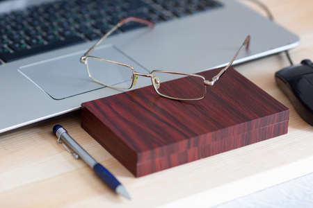 Work desk of person with poor eyesight, a set of accessories.