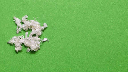 Useful mineral asbestos close up on a green background. Copy spaceの写真素材